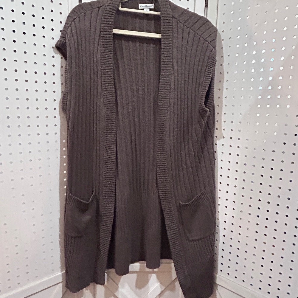 Crofts & Barrow Cardigan Vest Women M Brown Like New Ribbed‎ Pockets Longline